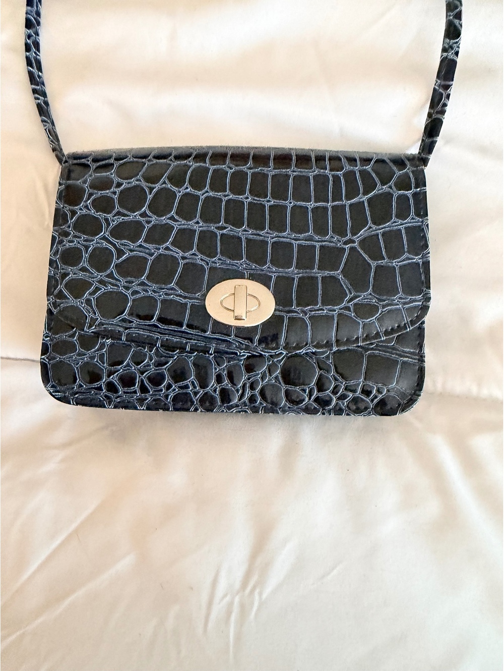 Black and grey Croc-Embossed Small Crossbody Bag with Silver